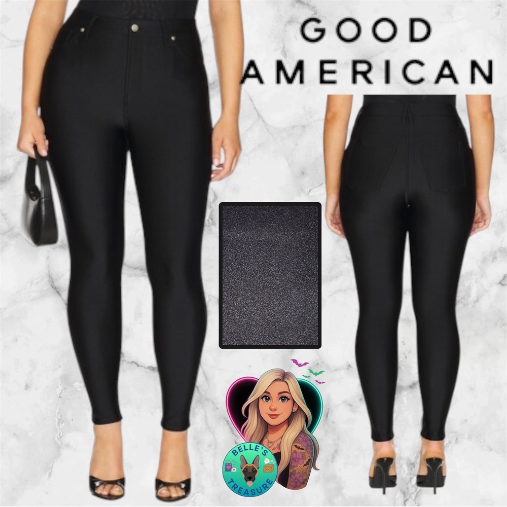 Good American Women's 20‎ Compression Shine Good Waist Pants Black Scuba Disco